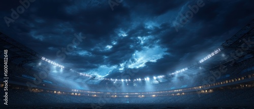Night Stadium Under Stormy Sky