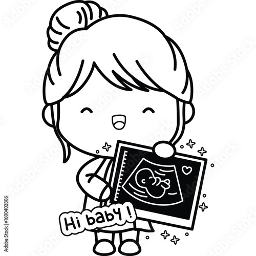 a vector of a doctor showing baby scan