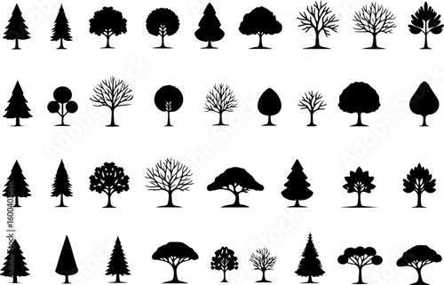 trees, nature, silhouette vector bundle