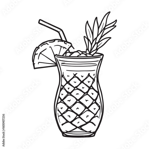 Pina Colada line art minimal fruity drink design