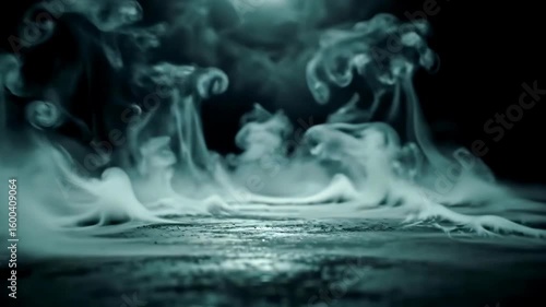 Wallpaper Mural Atmospheric low angle static shot of white smoke swirling across a dark floor under a single spotlight Torontodigital.ca