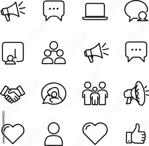 Communication and social interaction icons social media