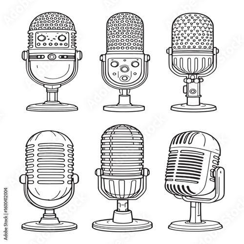 retro condenser microphone line art classic vintage style design