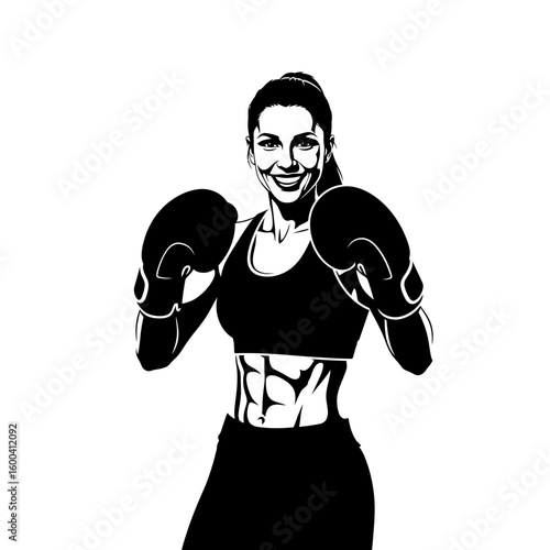 Happy Boxing Fitness Woman Silhouette: Strength, Training & Empowerment