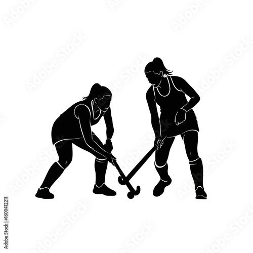 Female Field Hockey Players Silhouette: Intense Action & Teamwork Sport