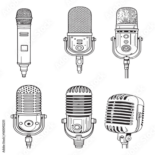 retro condenser microphone line art sleek modern studio gear