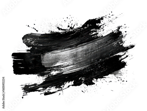 Abstract gunge black painted brush stroke. Transparent background