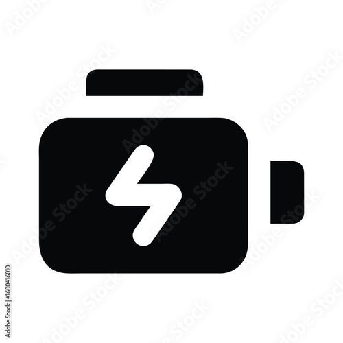 Battery with Lightning Bolt Symbol in Bold Black and White Graphic
