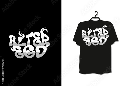 Alter Ego T-Shirt Design Featuring Smoky White Typography with Bold Identity Theme on Black Fabric Mockup