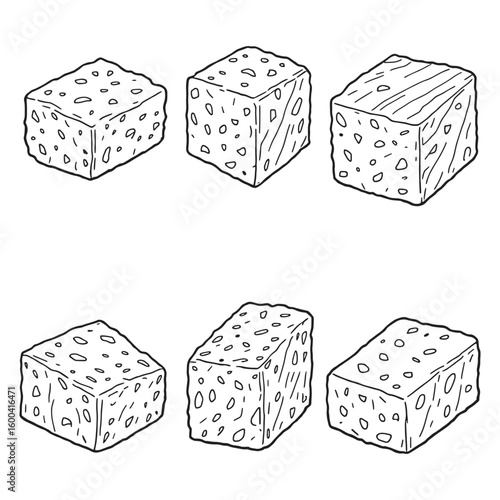 Salmon cubes raw diced salmon line art design