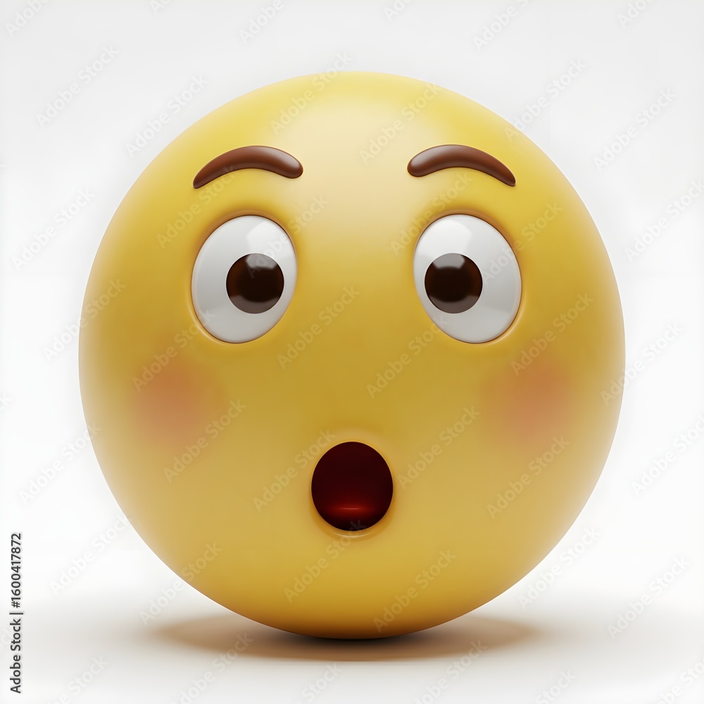 Fototapeta premium Surprised emoji face with wide eyes and open mouth isolated on white background