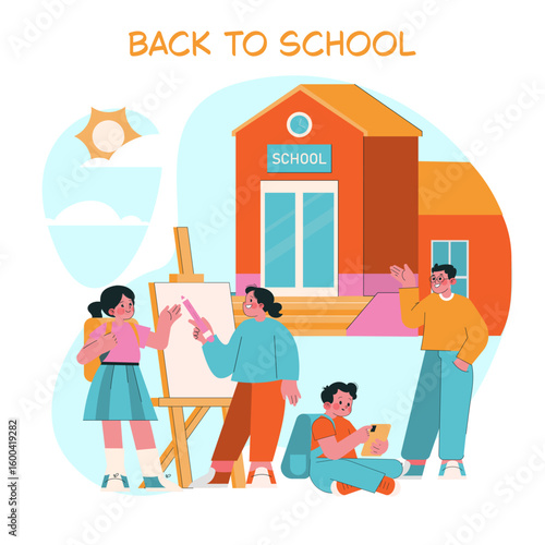 Back to School Vector Illustration with Happy Students