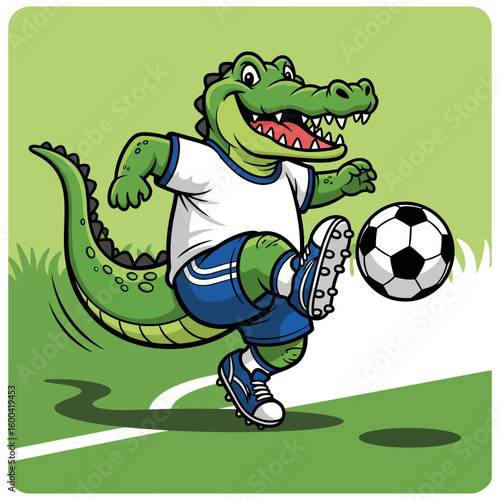 Cartoon Alligator Doing Football in Sports Jersey