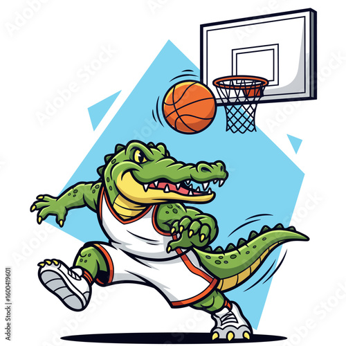 Vector illustration of Alligator Dunking Basketball in Sports Uniform