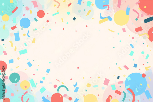 Festive Confetti and Ribbon Background with Blank Space in Center for Celebration and Party Design
