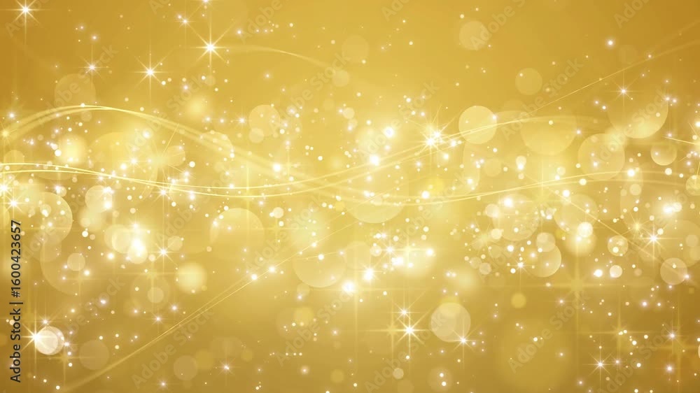 ゴールド キラキラ ループ動画 豪華 高級感 おしゃれ 光る パーティクル 玉ボケ ウェーブ Sparkling gold light wave.Flowing particles.Abstract light bokeh motion.Christmas or New Year or Wedding.Loop video.