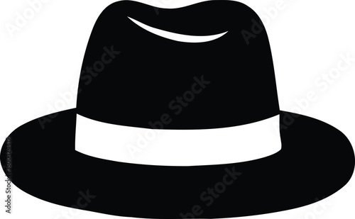 Fedora Hat Silhouette with Wide Brim and Band.