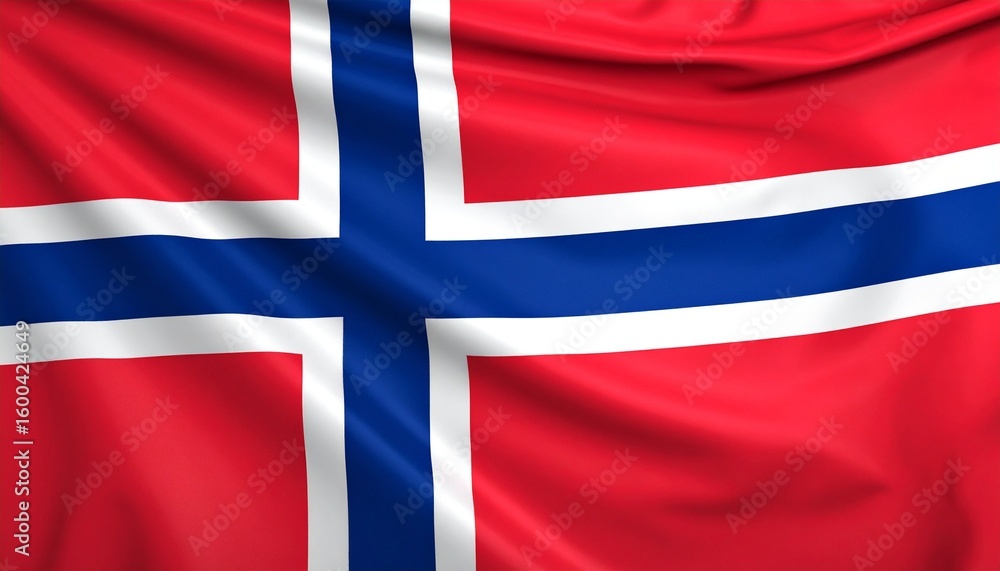Fototapeta premium Norwegian flag with red field and blue Nordic cross outlined in white