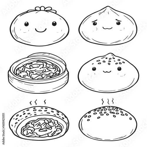 Steamed buns baozi filled line art savory delight awaits