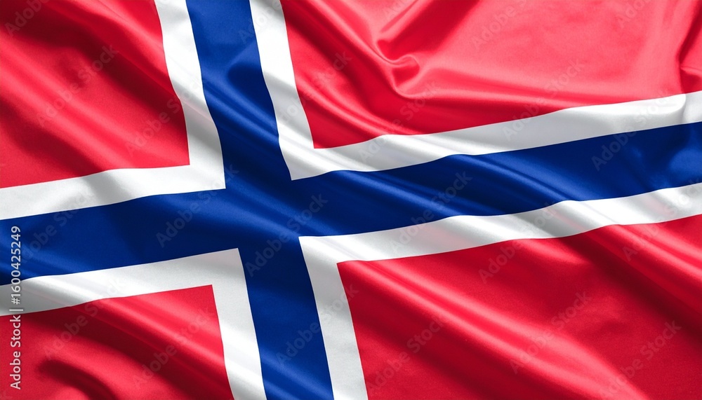 Fototapeta premium Norwegian flag with red field and blue Nordic cross outlined in white