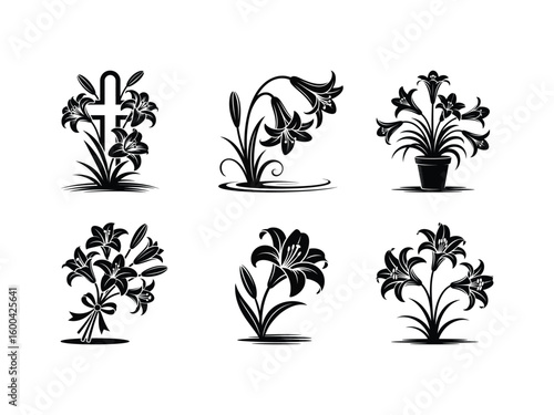 Lily floral arrangements and religious cross flower bouquet