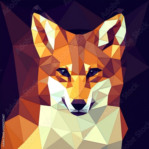 Vibrant low poly geometric animal portrait, artfully constructed from colorful triangles and polygons, showcasing abstract digital art.
