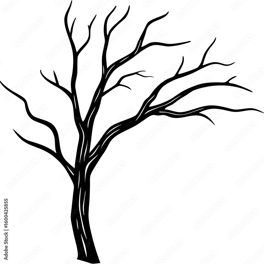Obraz premium Dead tree branch line art vector illustration