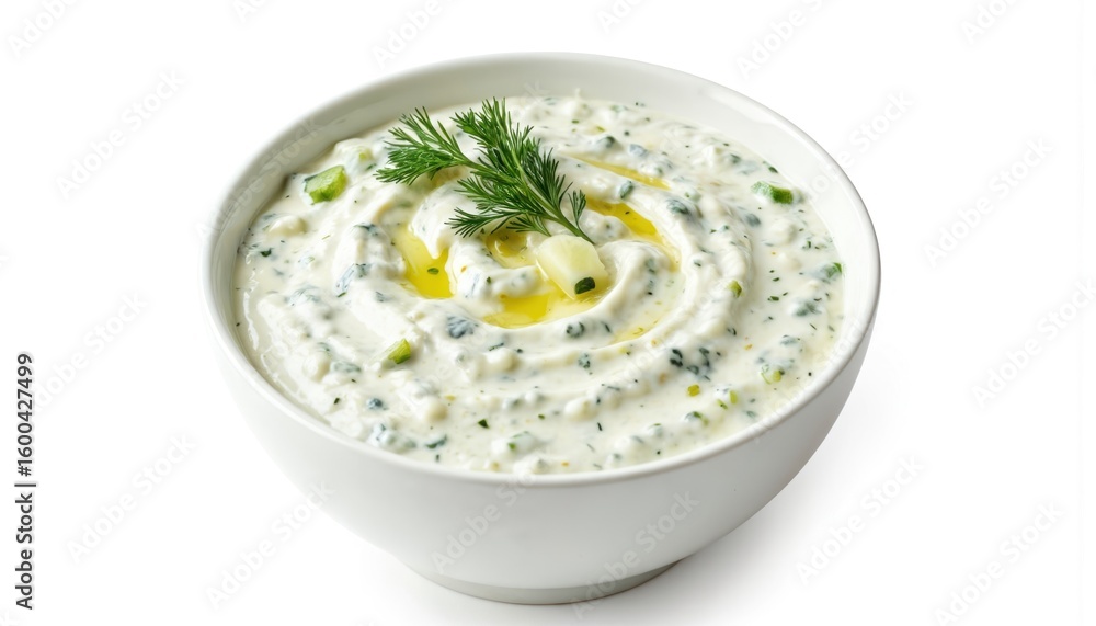 Tangy tzatziki sauce in white bowl with grated cucumber, garlic, dill. Refreshing Greek yogurt condiment, smooth, lemony taste. Fresh ingredients, classic dip, isolated on white. Tangy tzatziki sauce in white bowl with grated cucumber, garlic, dill. Refreshing Greek yogurt condiment, smooth, lemony taste. Fresh ingredients, classic dip, isolated on white.