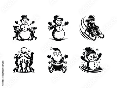 Winter fun with snowmen and Santa snowman children