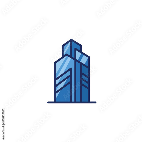 A stylized illustration of a modern glass skyscraper, ideal for corporate branding, real estate marketing, or architectural design projects, conveying sleekness and efficiency.