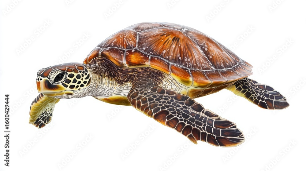 Obraz premium A beautiful sea turtle in white background