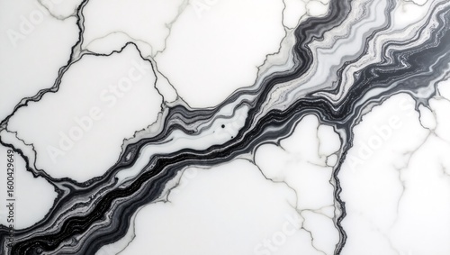 Abstract black and white marble texture with veins and swirling patterns for luxurious backgrounds