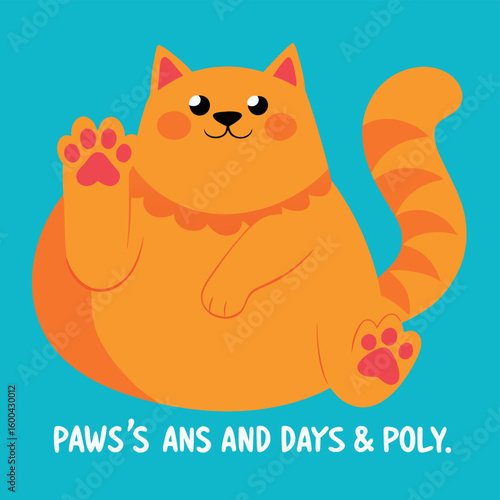 Chubby orange cat lounging with snacks in a lazy mood colour Art Vector illustration