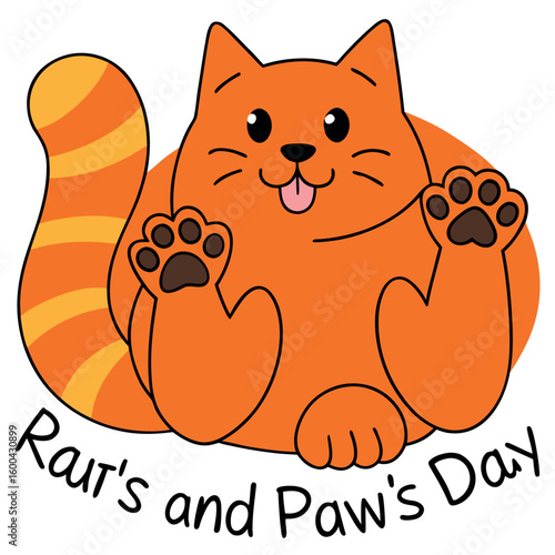 Cute fat orange cat relaxing and enjoying tasty snacks colour Art Vector illustration