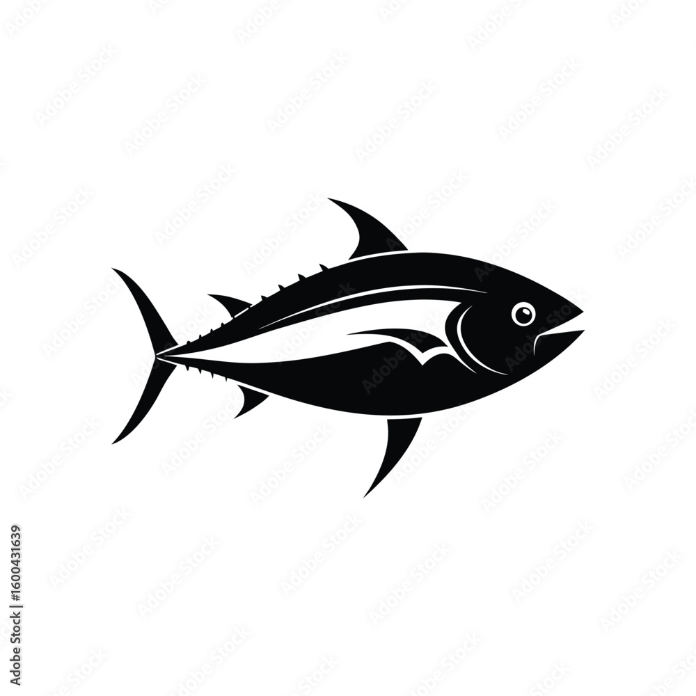 Obraz premium Simple vector illustration of a black and white tuna fish isolated on white background