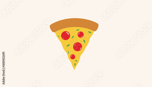 Slice of pepperoni pizza with yellow cheese on neutral background  