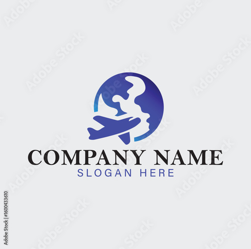 Global Travel Logo Featuring Airplane Over Earth