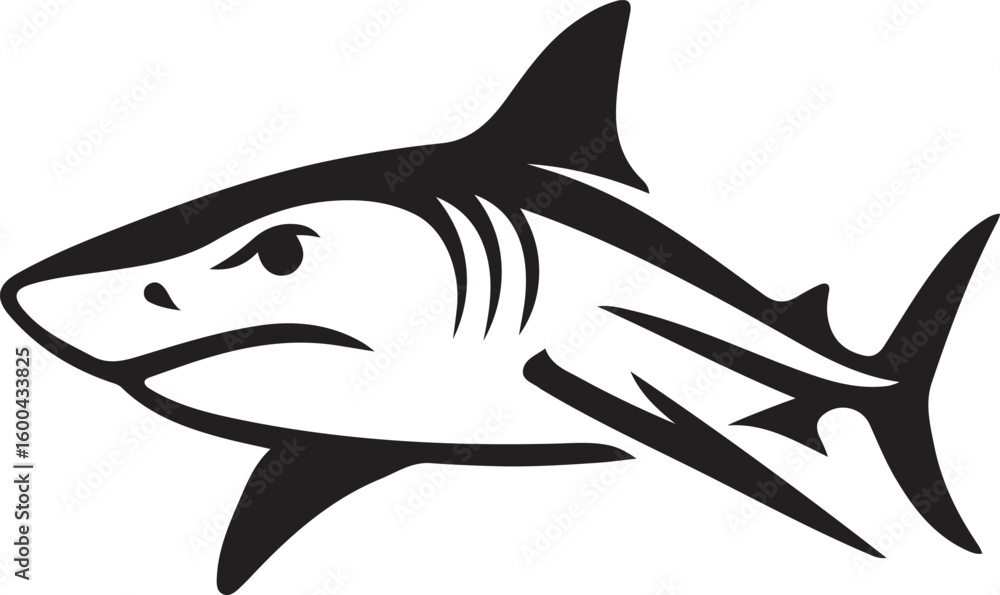 Obraz premium Shark silhouette bold sea predator design, Powerful ocean animal illustration