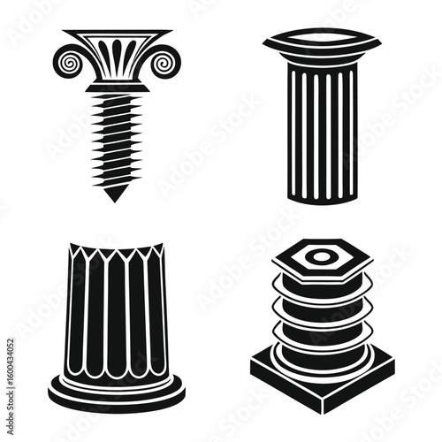 Architectural elements column capital screw vector