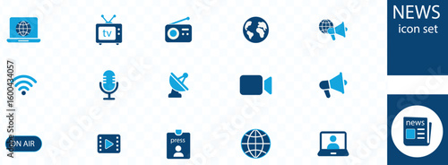 news Mass media icon set. Containing television, radio, newspaper and internet icon. Advertisement concept