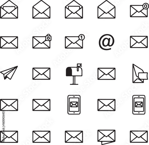 Mail envelopes and communication icons email message