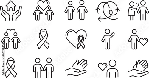 People hands hearts ribbons house vector