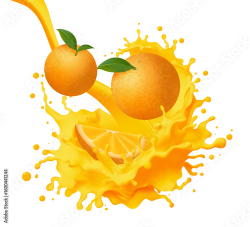 Juicy Orange in Fresh Orange Juice The charm of refreshment and intense flavor ideal for promoting beverages vitamins or orange products