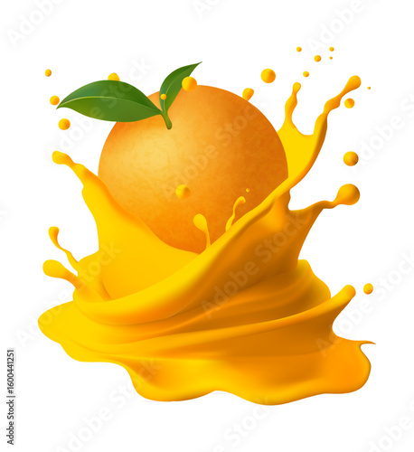 Juicy Orange in Fresh Orange Juice The charm of refreshment and intense flavor ideal for promoting beverages vitamins or orange products