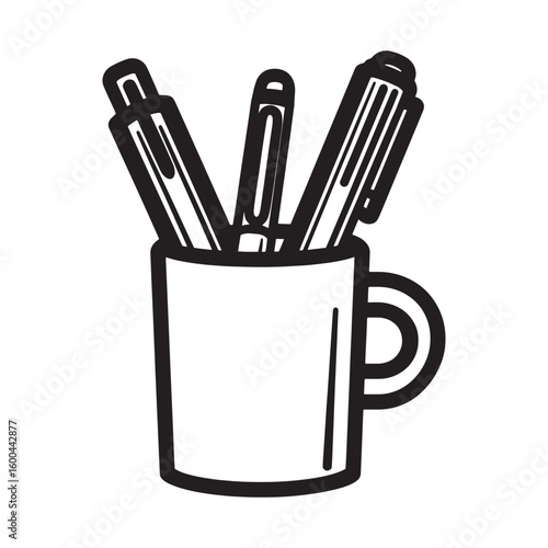 A floating pen holder cup line art sleek modern style