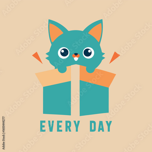 Curious kitten inside a gift box celebrating surprise moments colour Art Vector illustration