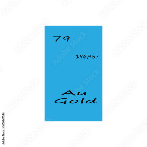 Seventy nine 79 Au. Gold element display. Number 196 point 967. Vector periodic table.