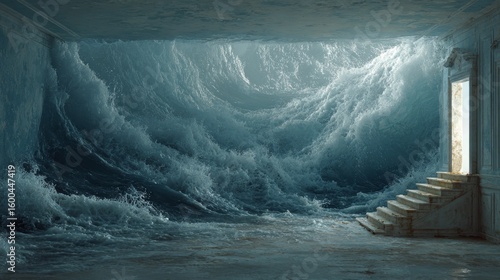 Fototapeta Naklejka Na Ścianę i Meble -  Impact of rising ocean levels on coastal communities and global climate change challenges