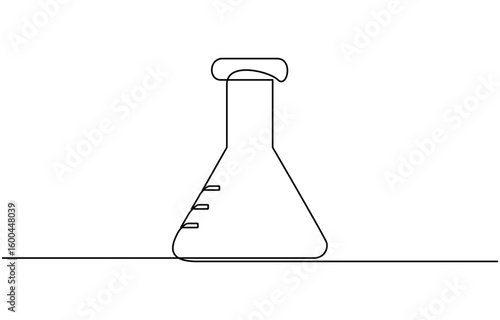 Lab experiment tools in continuous single one line art drawing. Minimalist glassware for laboratory research,  Laboratory glass equipment sign, Scientific Laboratory
