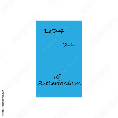 One hundred four 104 Rf. Rutherfordium element display. Number 261 value. Vector periodic table.